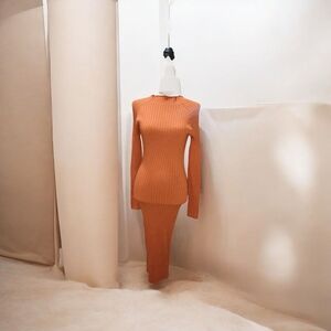 Orange Ribbed Knit Dress